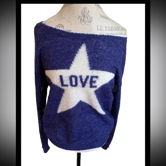 291 Venice Women’s Pullover Alpaca blend Sweater Blue LOVE STAR SPELLOUT s sz 1 - Picture 2 of 12